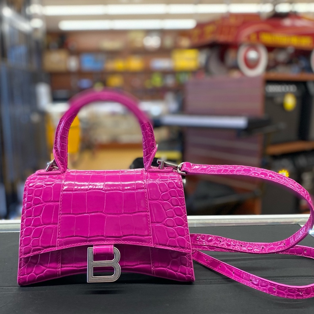 Balenciaga Women’s XS Hourglass Croc-Embossed Leather Top Handle Bag